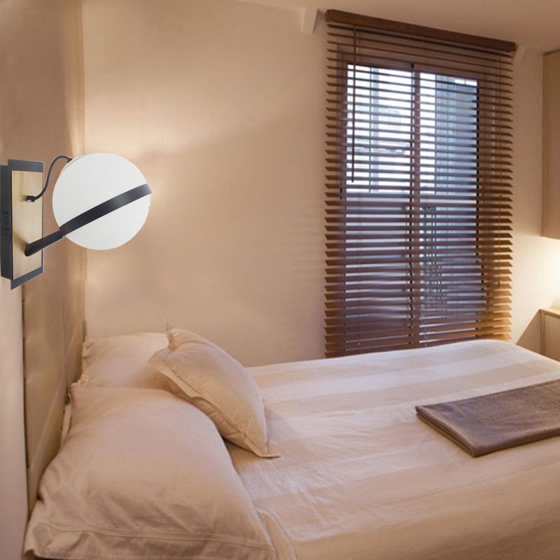 Modern Style Globe Wall Light Glass 1 Light Sconces in Black for Living Room