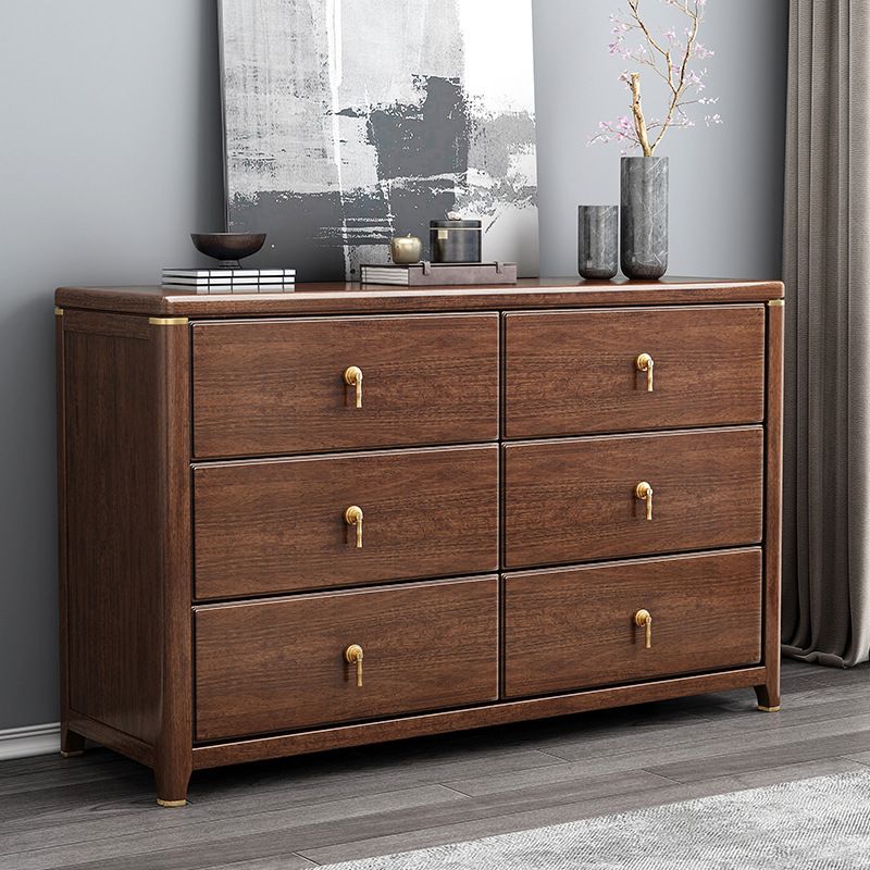 Rectangular Brown Accent Chest Rubberwood Chest with Storage Drawers