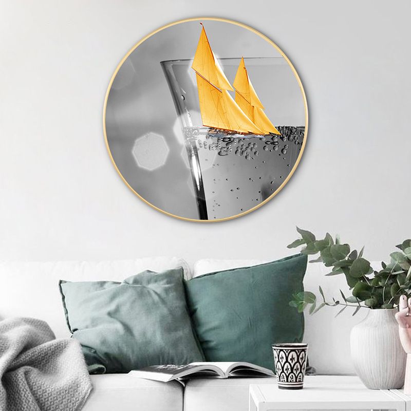 Gray Wine Glass Painting Textured Contemporary Style Dining Room Canvas Wall Art