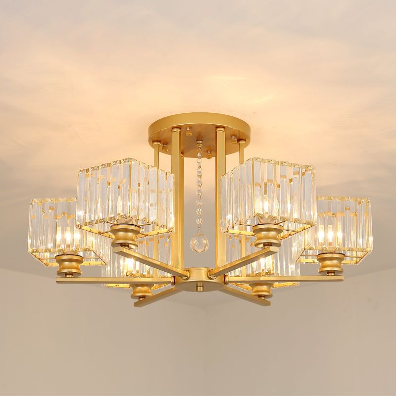 Lámpara empotrada rectangular de cristal prismático, lámpara de techo semiempotrable moderna para sala de estar con 4/6/8 luces, en negro/dorado
