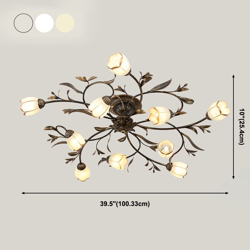 Lámpara de techo tradicional con forma de flor, pantalla de cristal, montaje empotrado, para sala de estar