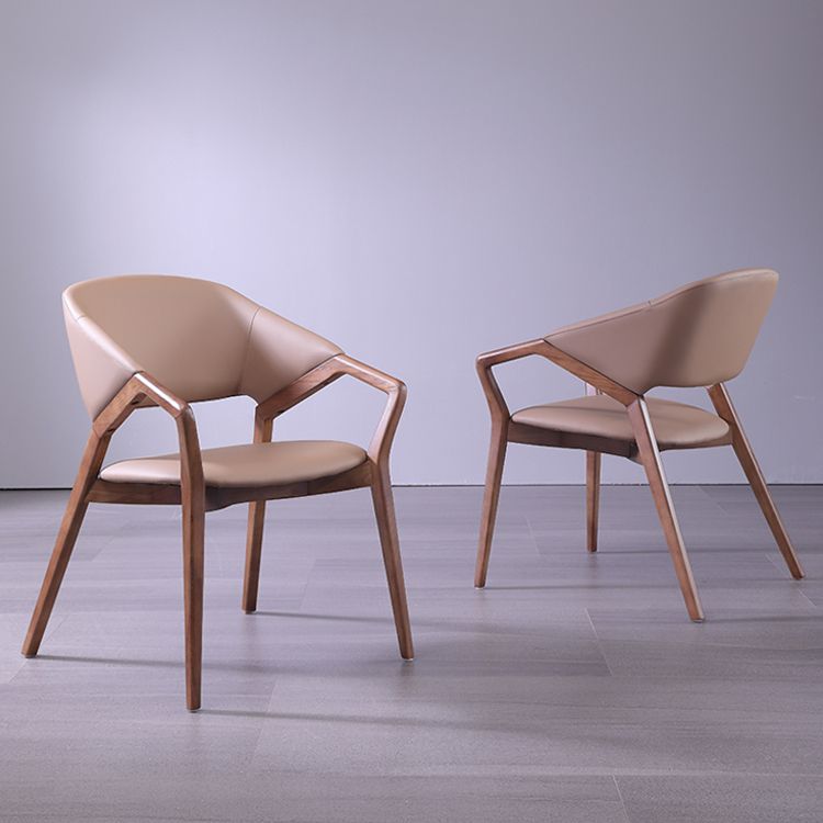 Modern Style Leather Open Back Wooden Frame Home Dining Arm Chair
