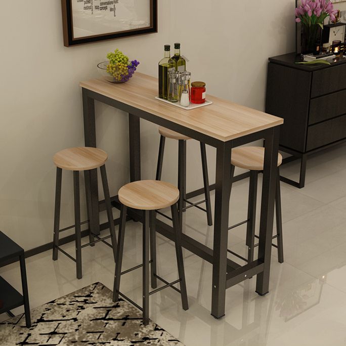 Modern Style Rectangle Bar Table Wood Bistro Bar Desk with Trestle Base