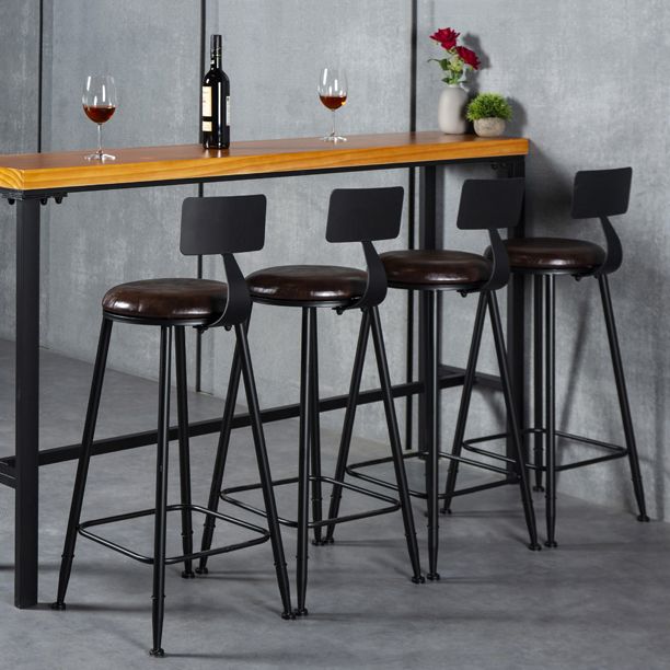 Industrial Armless Backrest Counter Stool Steel Cafe Bar Stool with Velvet Cushion