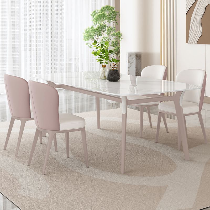Glam Dinner Table Stone Rectangle Dining Room Table in White