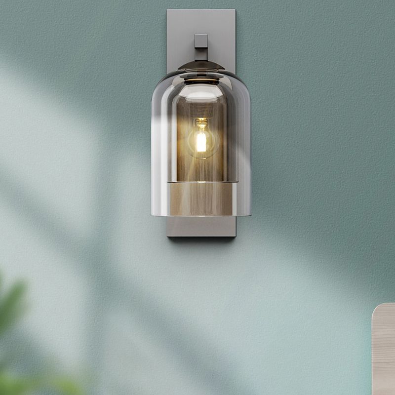 Single Modernism Silver Finish Wall Mounted Sconce Glass Shaded Wall Light