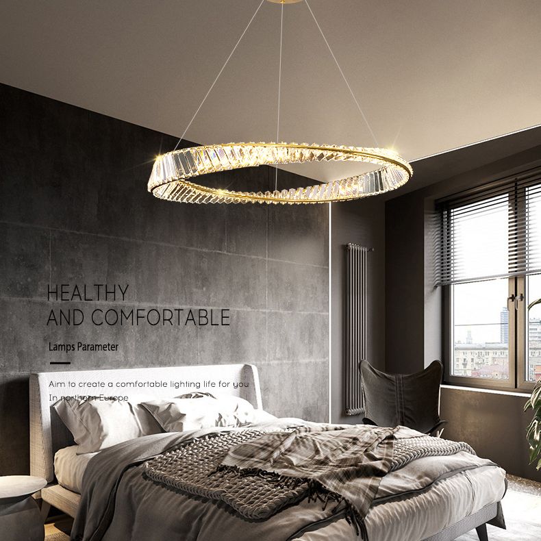 Twist Circular Carousel LED Pendant Lamp Modern Minimalist Prismatic Crystal Living Room Hanging Ceiling Light