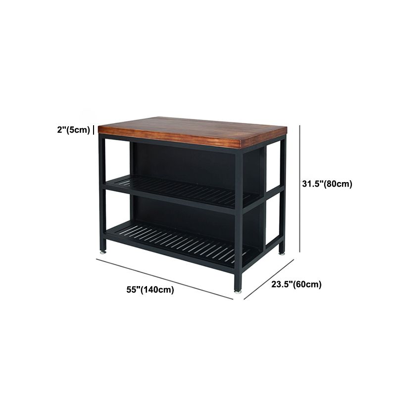 Industrial Stationary Kitchen Island table Wood Rectangular Kitchen Island table