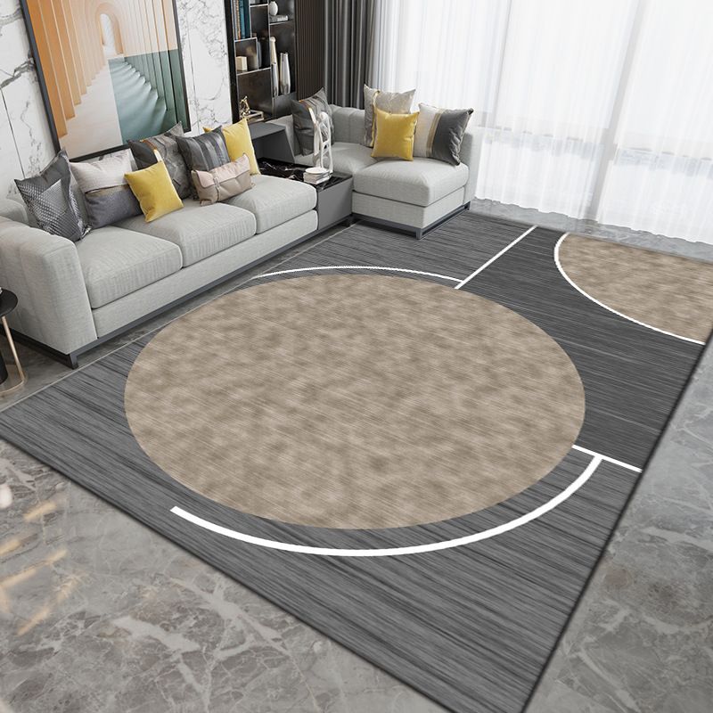 Grey Modern Rug Polyester Circle Rug Washable Rug for Drawing Room