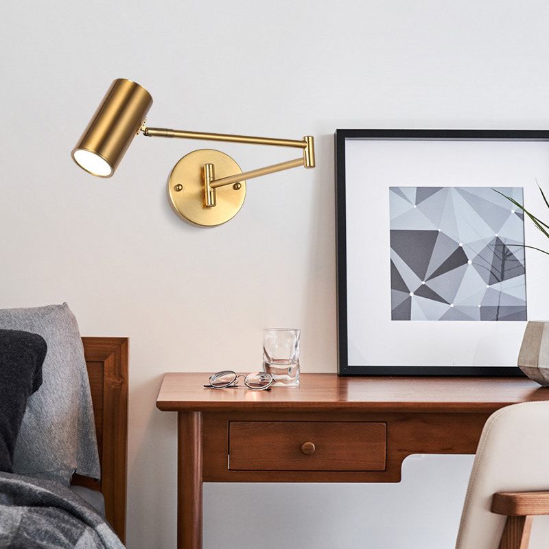 Gold Cylindrical Wall Lamp in Modern Minimalist Aluminium Reading Wall Light