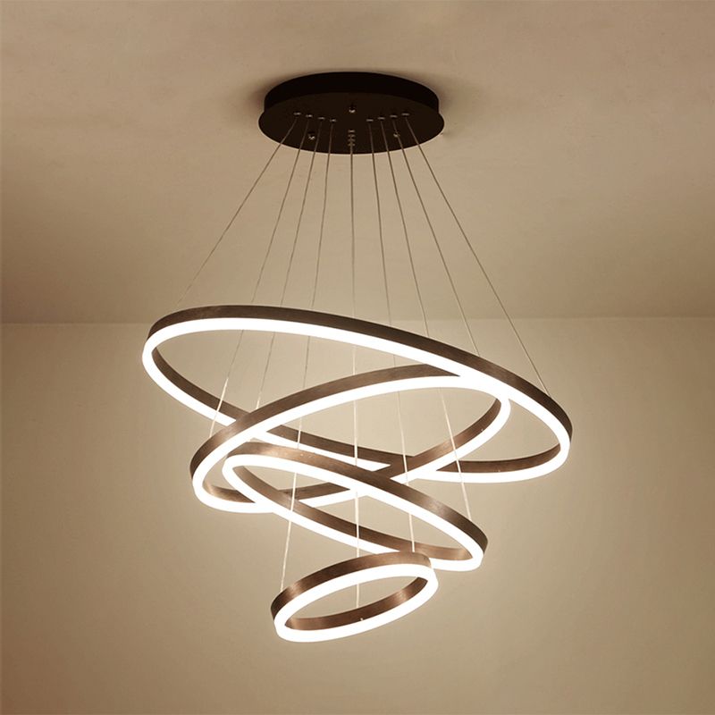 Brown Hoop Chandelier Contemporary 1/2/3-Ring Acrylic LED Ceiling Light Fixture in Warm/White Light