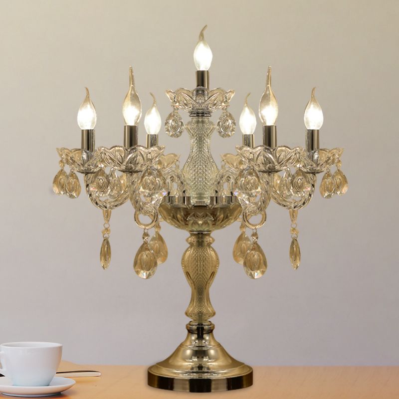 Luz de mesa de dormitorio de candelabra Lámpara tradicional de cristal transparente 5/6/7 Lámpara de pie de noche cromada