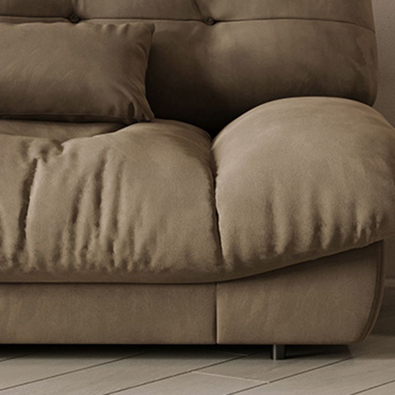 Brown Modern Armless Chesterfield Sofa with Bolster Pillows for Living Room, Apartment