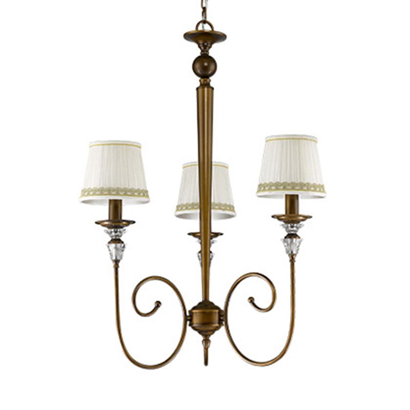 3 Lights Tapered Chandelier Classic White Fabric Pendant Light Fixture for Living Room