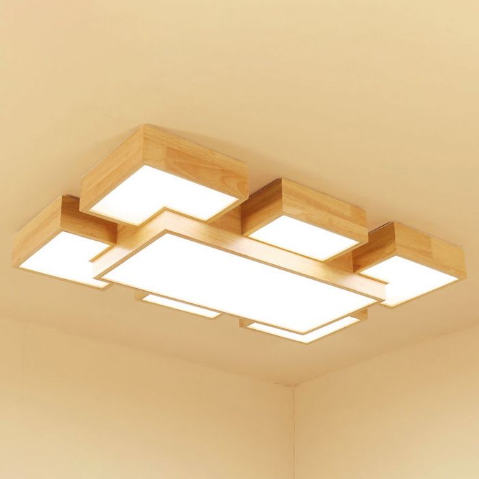 Wooden Flush Mount Ceiling Lighting Fixture Modern Multi-head LED Ceiling Light