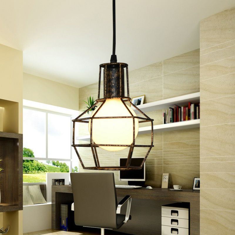 Lámpara de colgar de techo de dormitorio de jaula en forma de bola