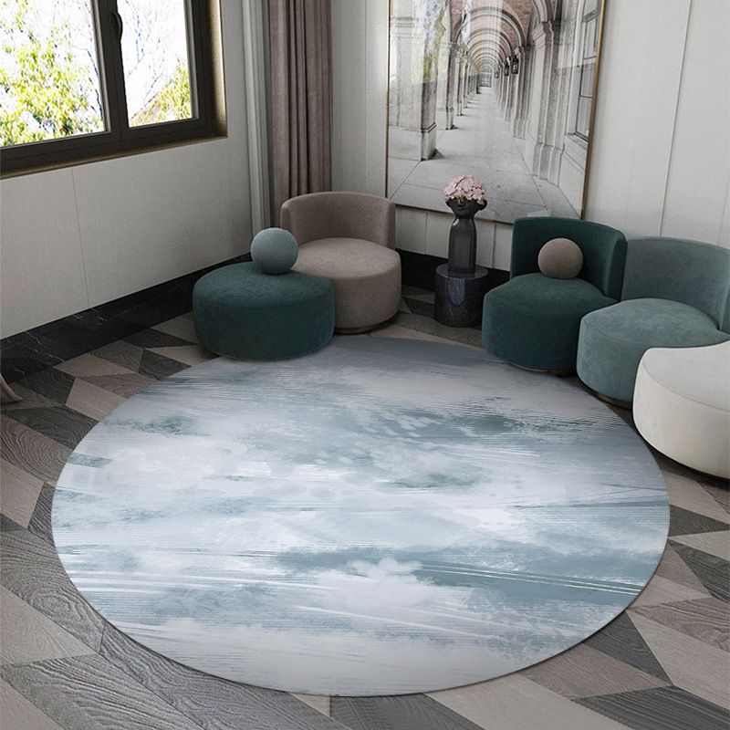 Circular Shape Rug Living Room Lattice Carpet Polyester Washable Area Rug