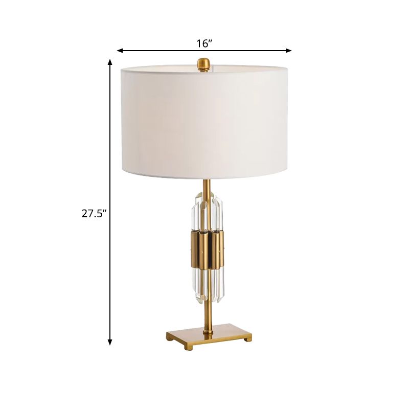 Lauche à navette à tige de cristal Postmoderne Single White et Gol Lampe de table avec ombre de tissu de tambour