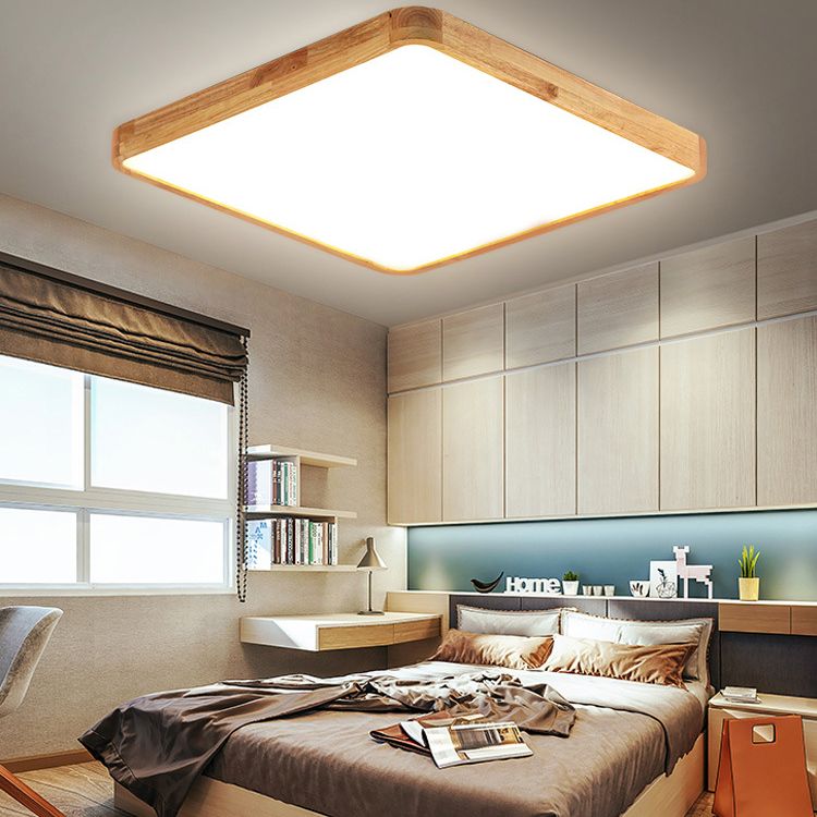 Moderne rechteckige Unterputz-Deckenleuchte Leuchtmittel Holz LED-Schlafzimmer Flush Mount Deckenleuchte in Beige