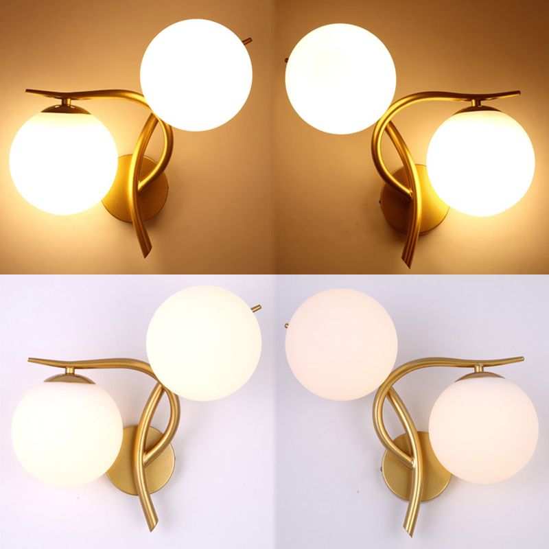 2-Light Sputnik Wall Sconce in Modern Luxury Style Wrought Iron Wall Light with White Glass Shade