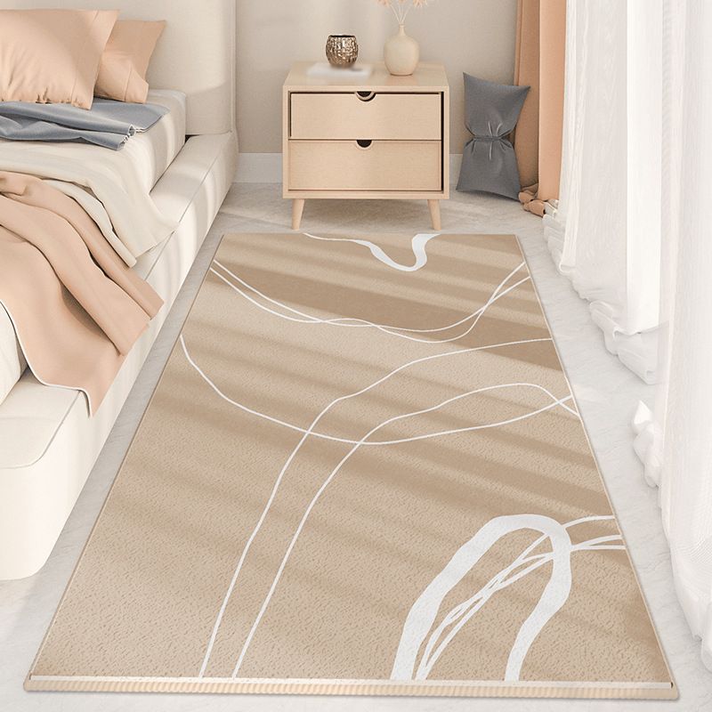 Beige Modern Rug Polyester Color Piece Rug Stain Resistant Indoor Rug for Home Decor