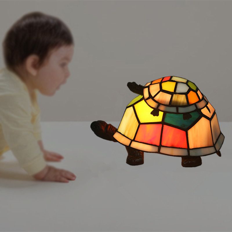 Cut Glass Turtle Mom and Baby Table Light Tiffany 1 Head Nightstand Lamp for Bedroom