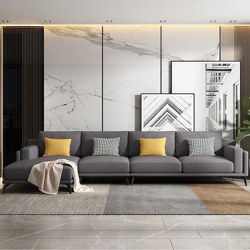 L-shape 4-seater Fabric Sectional Slipcovered Square Arm Sectional