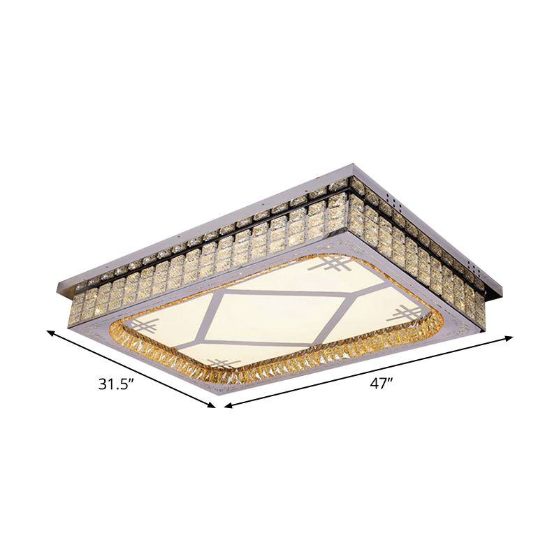 Wohnzimmer-LED-Deckenleuchte, nordische Edelstahl-Unterputzleuchte mit rechteckigem, klarem Kristallschirm