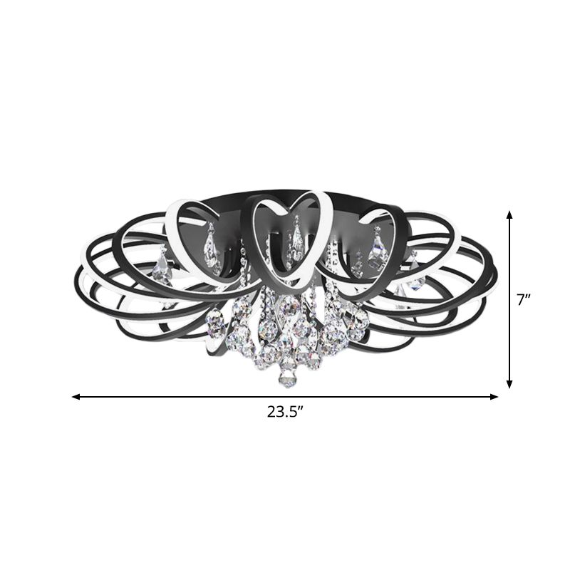 Black Swooping Flush Mount Fixture Modern Style LED Acrylic Ceiling Light with Crystal Accent for Living Room