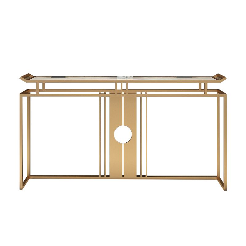 11" Wide Glam Accent Table Stone Gold Rectangle Console Accent Table