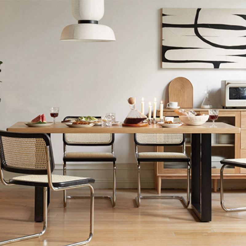 Industrial Rectangular Oak Brown Solid Wood Dining Table with Sled