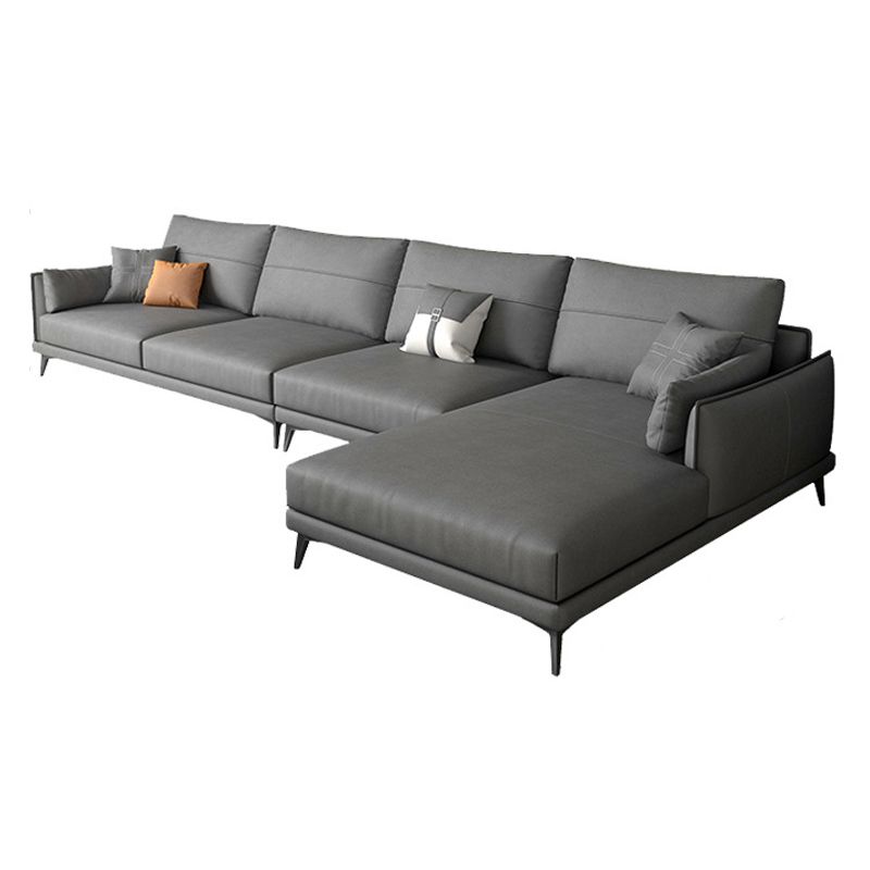 Modern Faux leather Sectional Sofa Dark Gray Cushion Back Sectional for Living Room