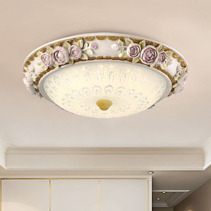 Traditionelle kuppelförmige Deckenleuchte LED milchig Glas Flush Mount Beleuchtung in Weiß mit Blossom Accent, 12 "/16" /19.5 " W