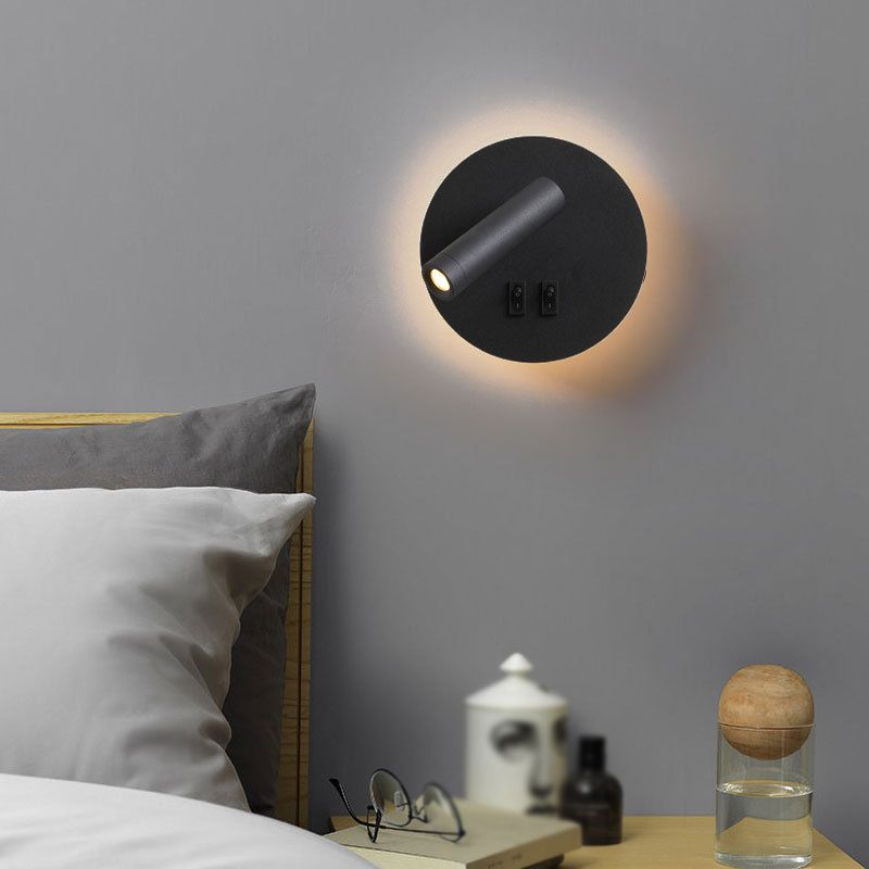 1 Light Round Wall Sconces Modern Style Metal Wall Mounted Reading Lights