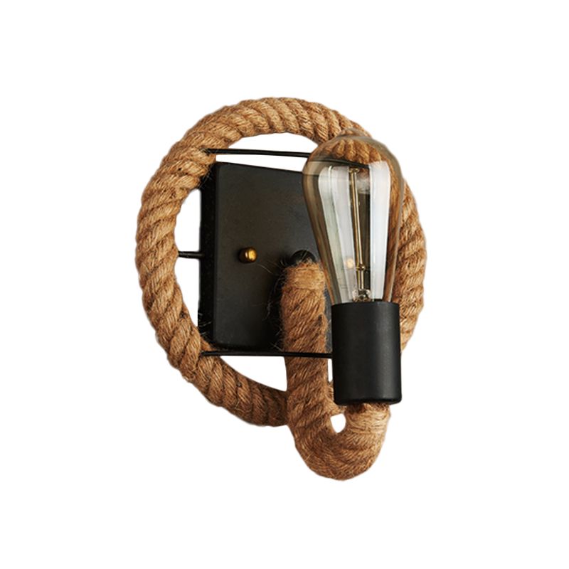 Lámpara de pared de una sola cuerda Farmhouse Oval marrón/comedor redondo Luz de montaje en la pared con diseño de bombilla expuesta