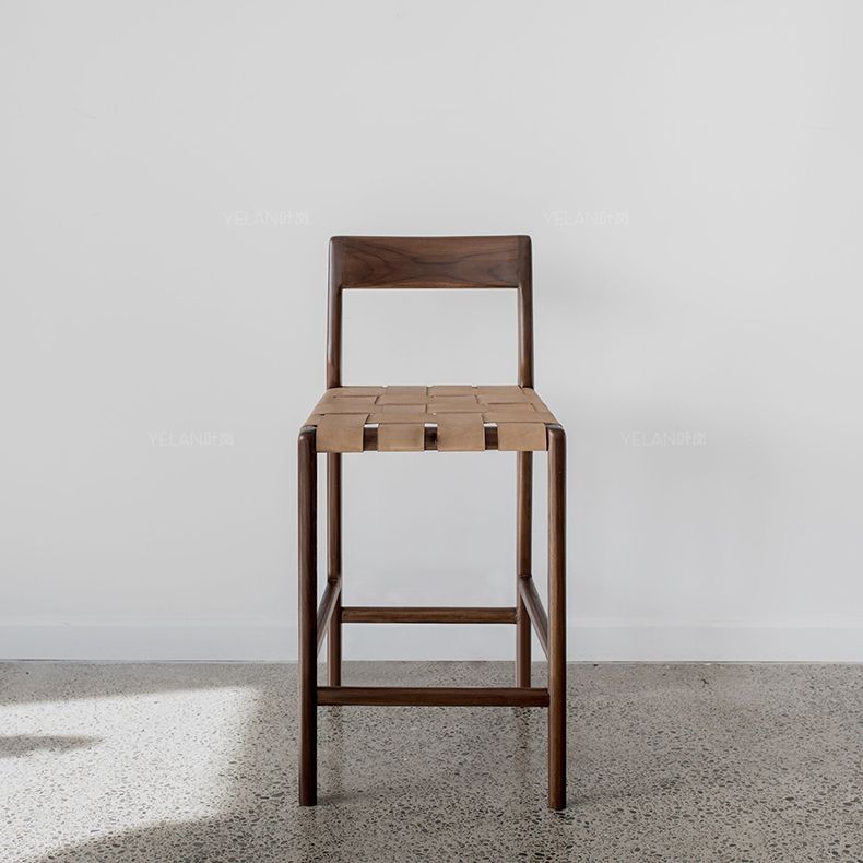 Contemporary Faux Leather 37.4-inch Bar Stool with Solid Wood Base