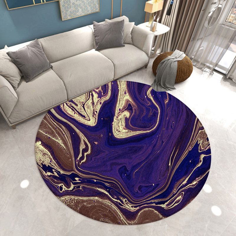 Abstract Printing Area Rug Polyester Round Carpet Non-Slip Backing Rug for Living Room