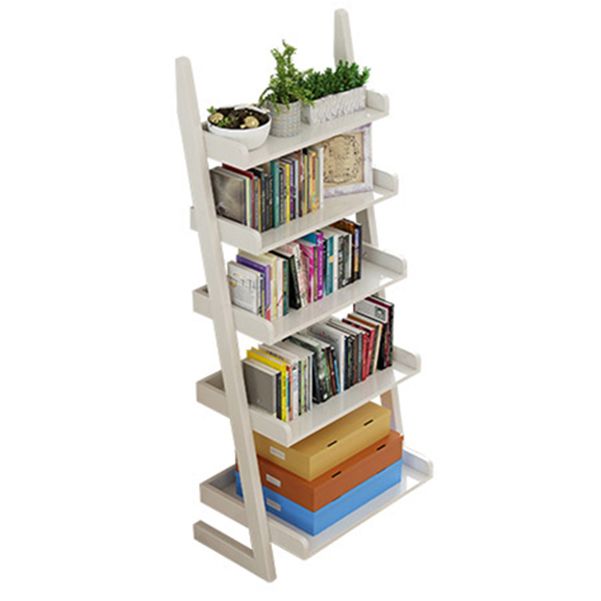 Modern Ladder Shelf Bookcase Rubberwood Bookshelf for Living Room