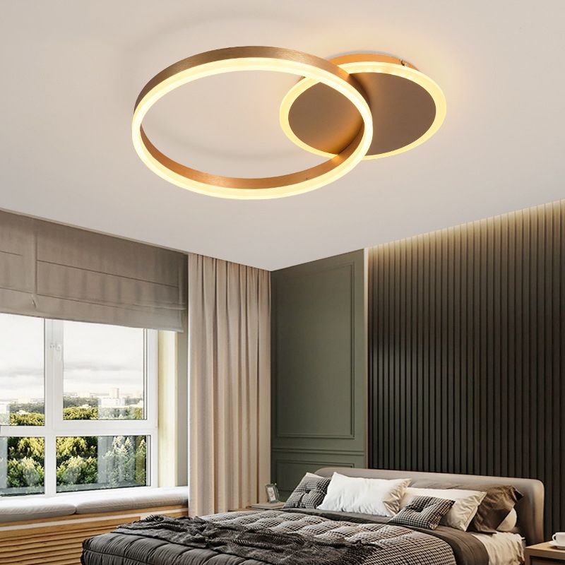 21.5" Wide Golden Double Ring LED Ceiling Light Acrylic Shade Minimalism Flush Mount Lamp for Living Room