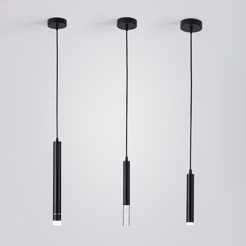 Bedroom LED Pendant Light in Modern Creative Style Wrought Iron Cylindrical Hanging Light with Acrylic Shade