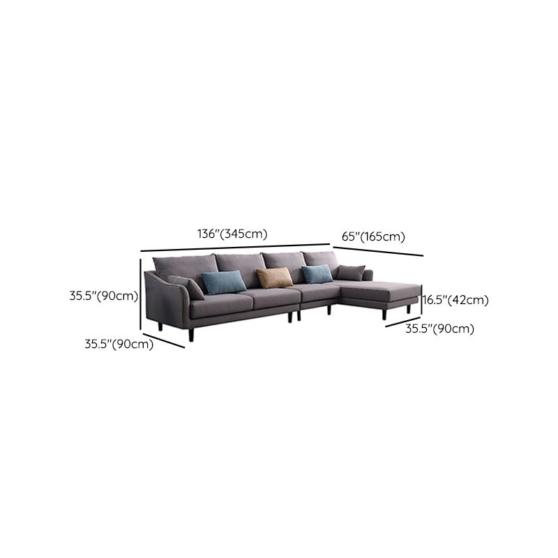 64" Wide Scandinavian Sectional Sofa Cushion Back Grey Sectionals