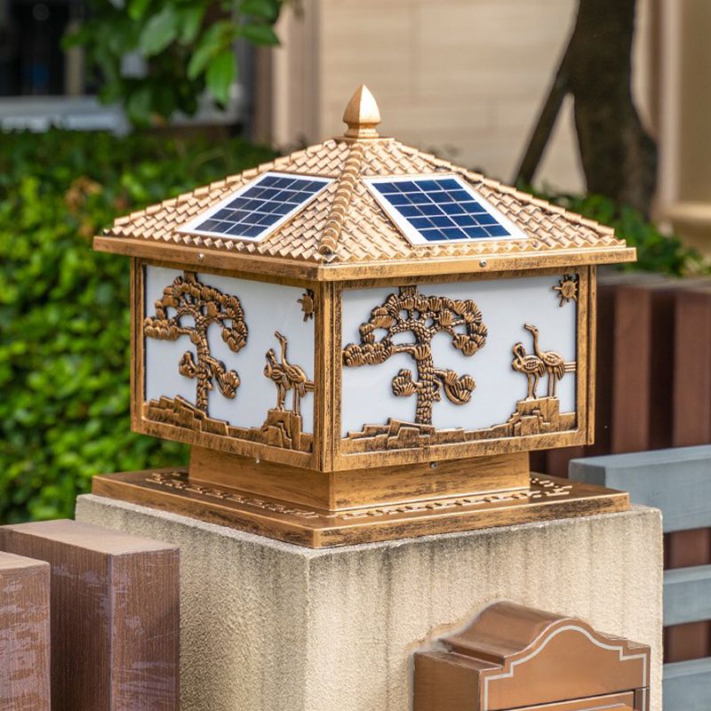 Metal Square Shape Outdoor Light Modern Style 1 Light Solar Pillar Lights