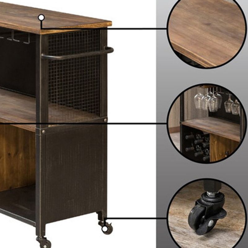 Modern Rolling Kitchen Cart Wood Rectangular Kitchen Island Cart with Wine Rack