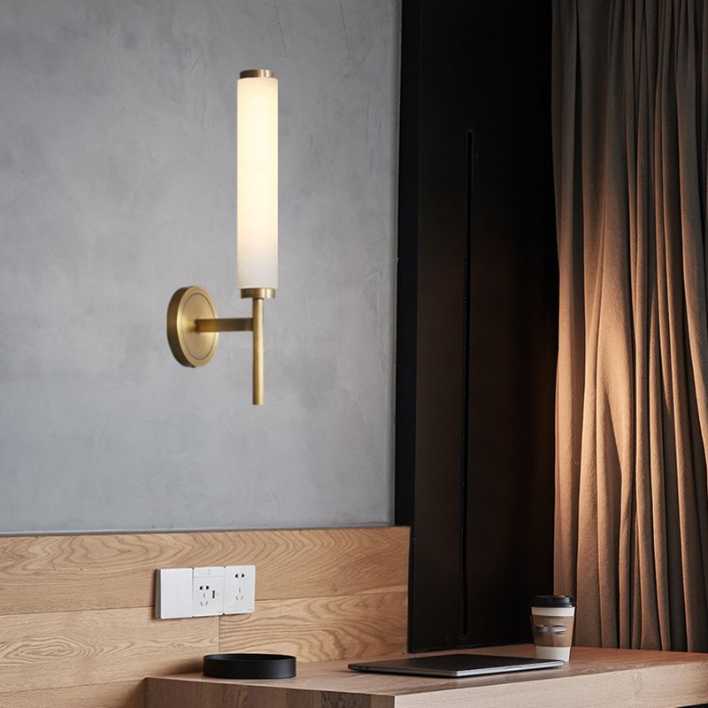1 / 2 - Light Bath Sconce Brass and Marble Traditional Bathroom Vanity Lighting in Gold