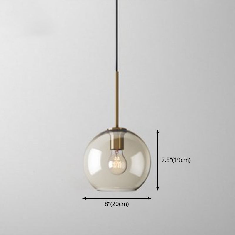 Modern Single Round Pendant Lighting, with Amber Color Glass Shade