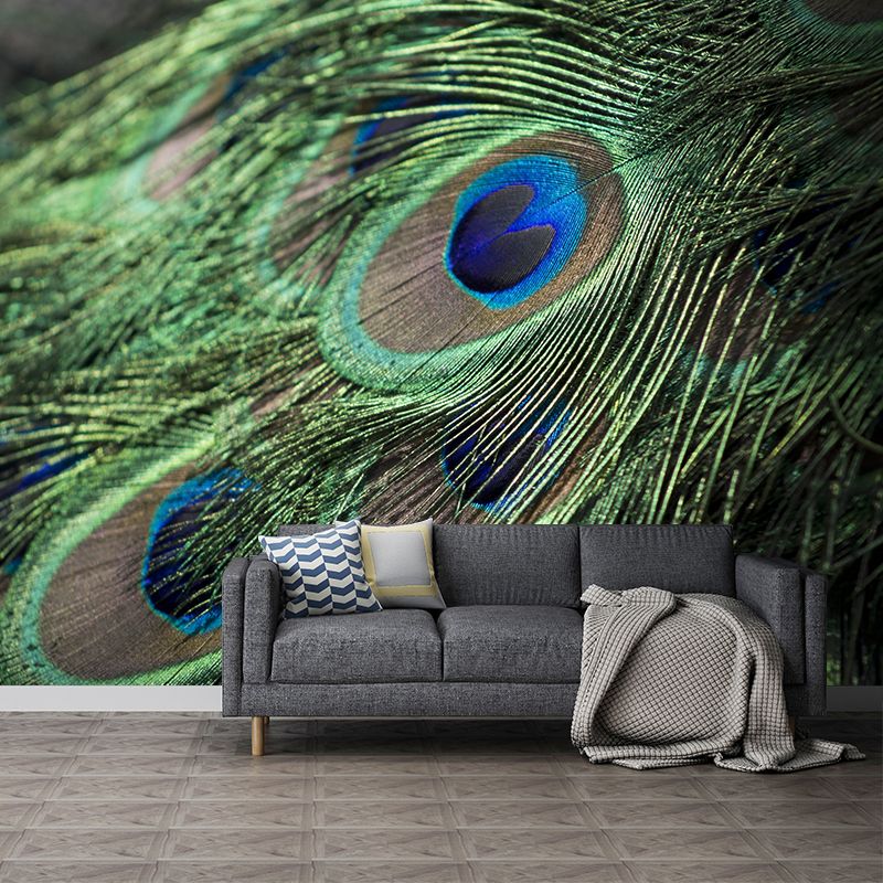 Peacock Feather Mural Wallpaper Tropical
Style Moisture Resistant for Living Room