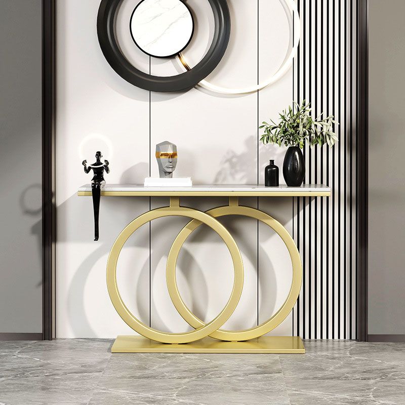 Modern Stone Console Sofa Table Metal Rectangle End Table for Hall