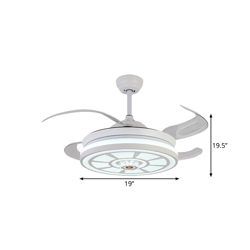 19 "W Acryl Cirkel Hangventilator Licht Minimalisme Minimalisme LED WIT SEMI SEMI -MOUNT LAMP MET 4 BLADES