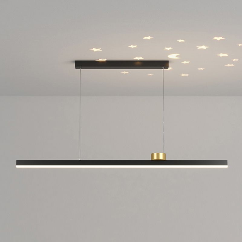 Black Metal Island Lamp Modern Linear Restaurant Pendant Light with Acrylic Shade