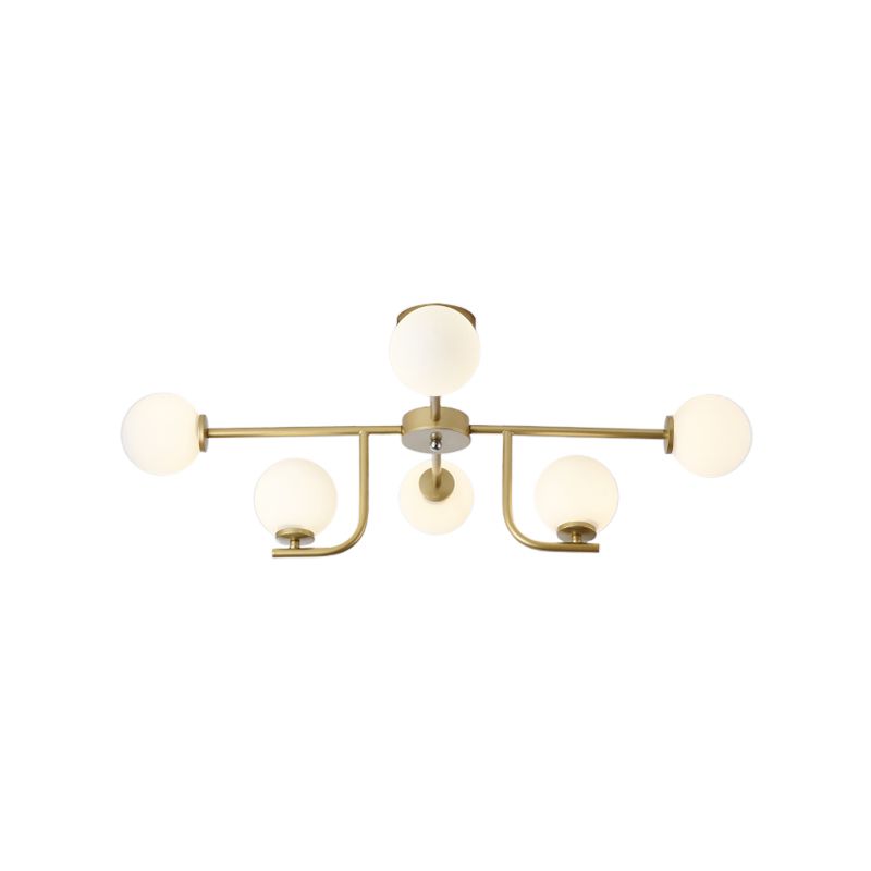 Semi-plafondlamp met meerdere staven met glazen bol, modern metaal, 6/10 koppen goud, inbouwmontage voor woonkamer